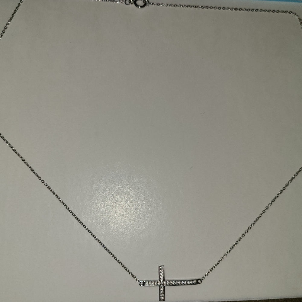 925 Sterling Silver & Diamond Cross Necklace